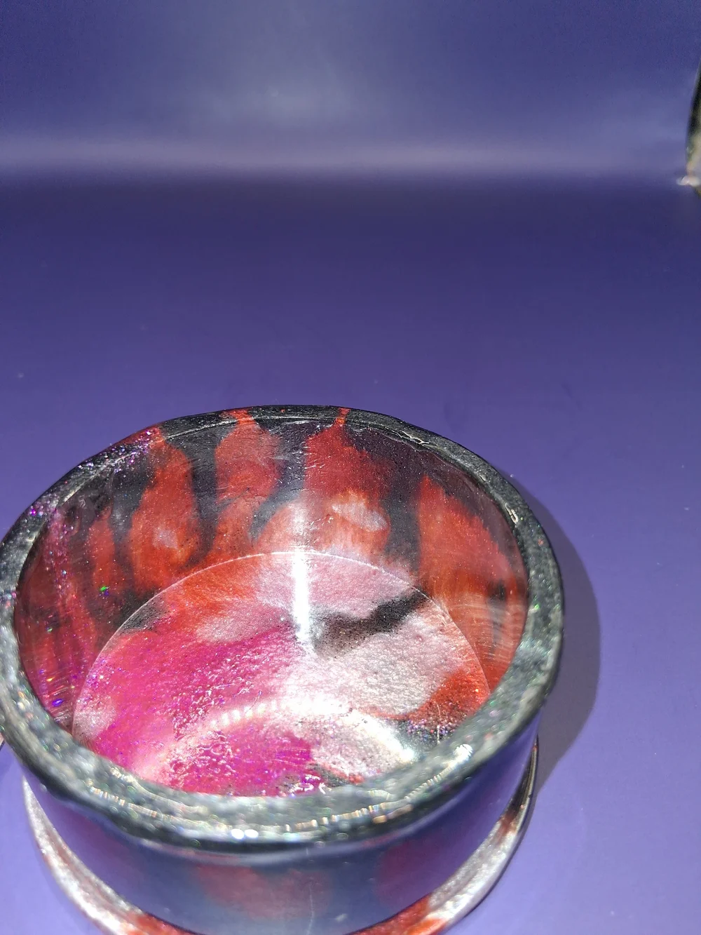 Handmade Round Trinket Box with Red Glitter Heart Accents